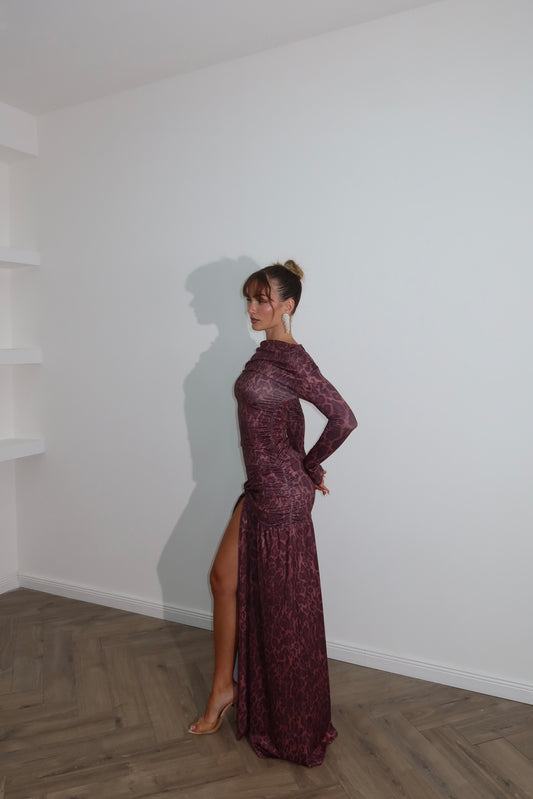 CARLOTTA purple spotted long dress