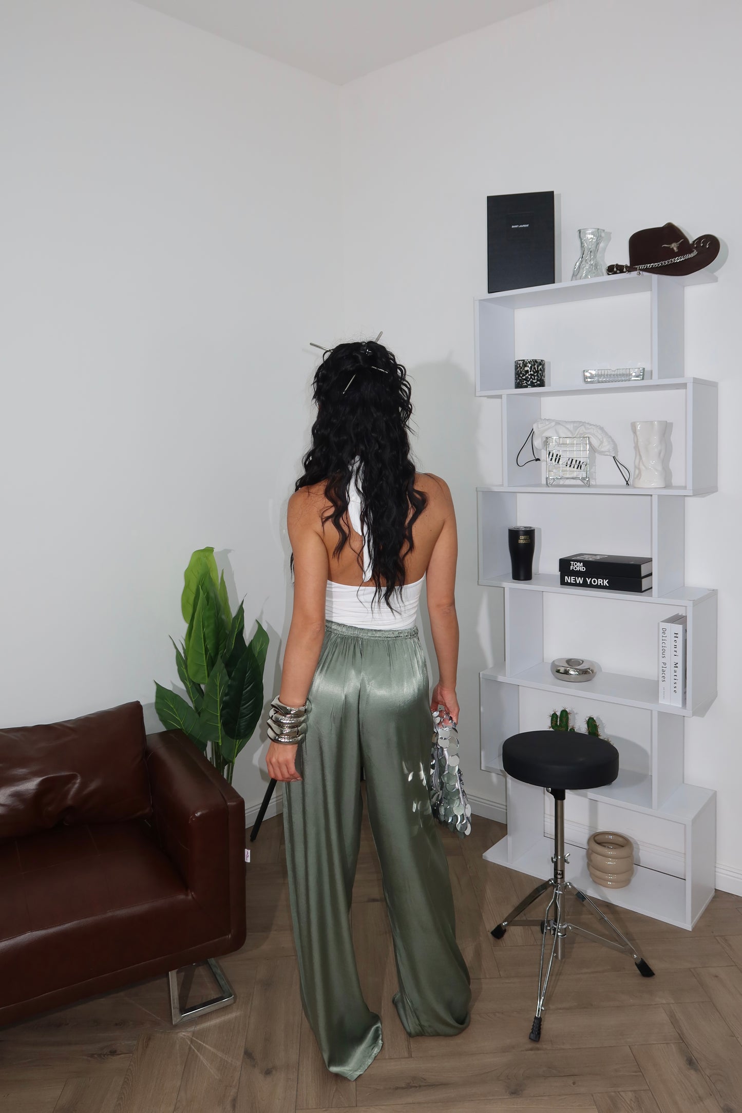 Pants SATIN verde militare