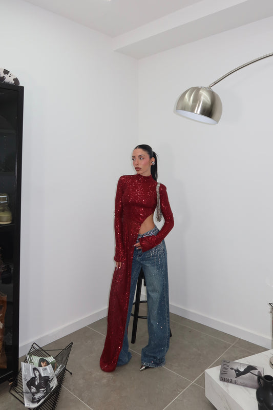 Maglia LEONIE PAILETTES bordeaux