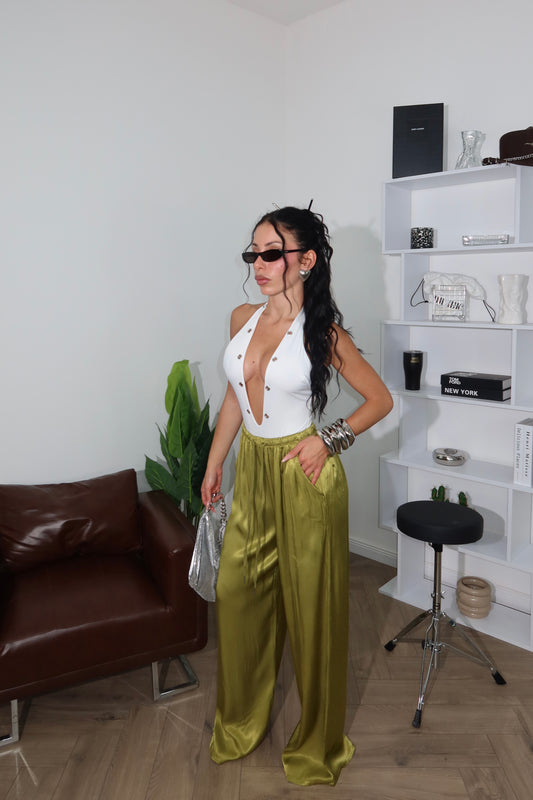 Pants SATIN verde oliva