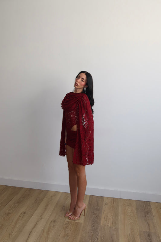 MiniDress AXEL IN PIZZO bordeaux