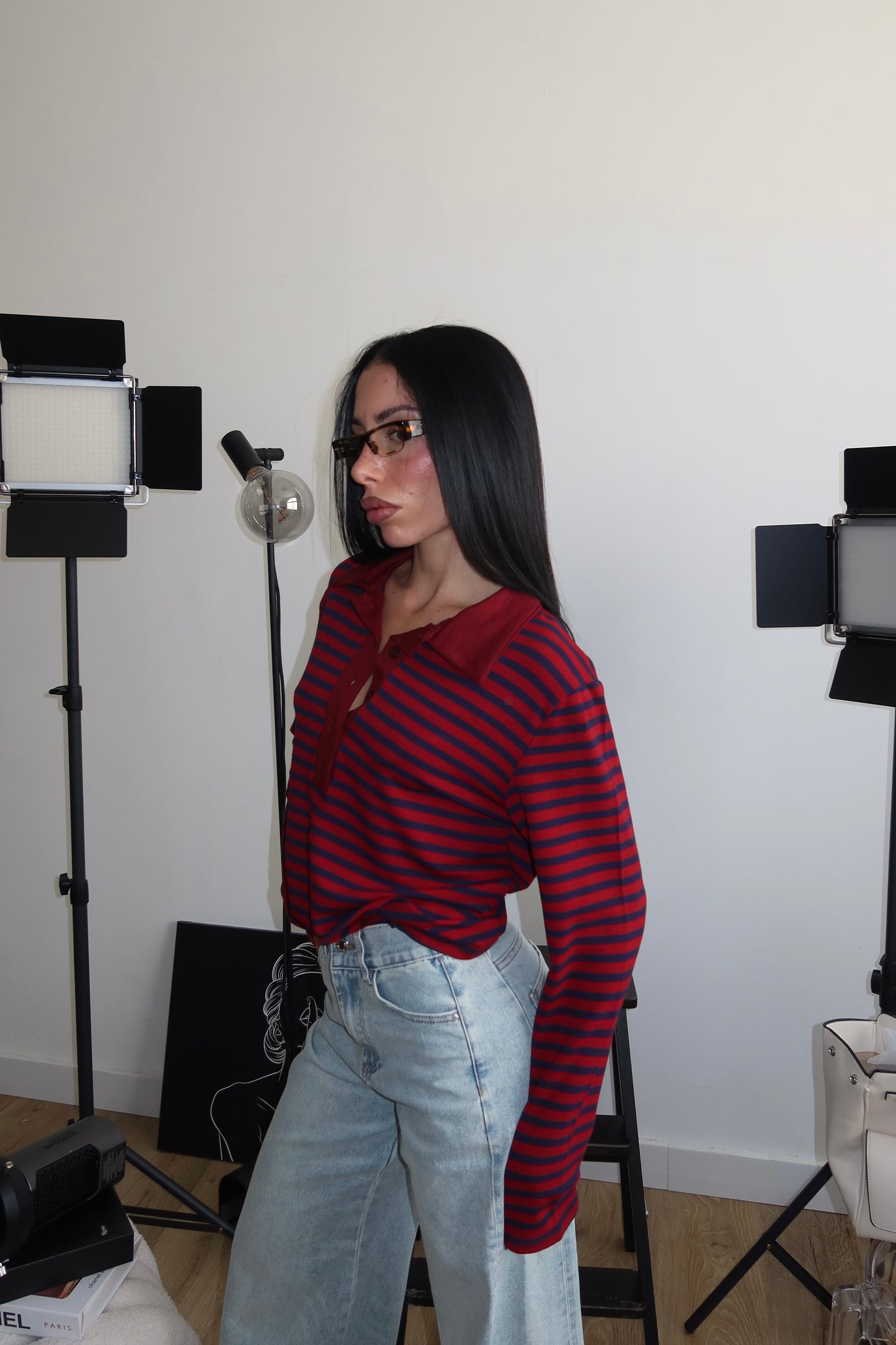 Polo A RIGHE bordeaux/blu