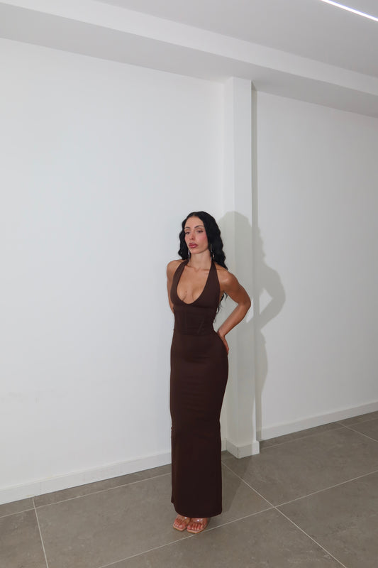 LongDress FAKE CORSET choco