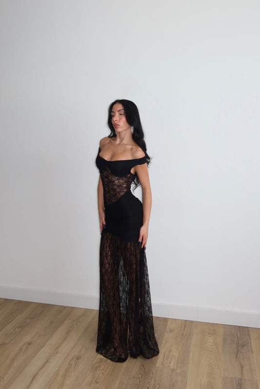 LongDress LEANDRA IN PIZZO nero
