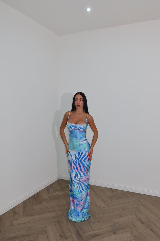 LongDress ACQUAMARINE azzurro animalier