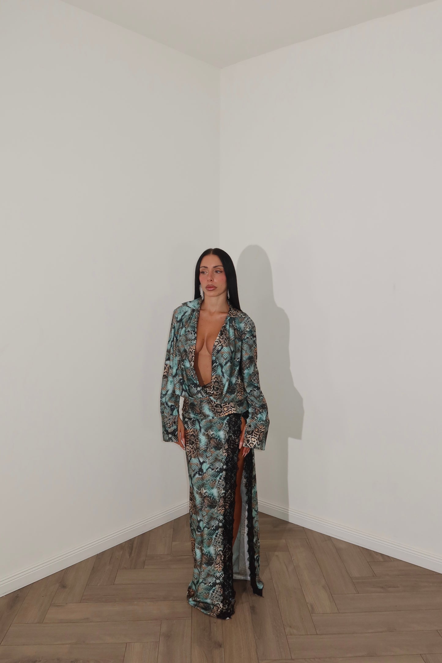 LongDress VICTORIA verde/choco pitonato