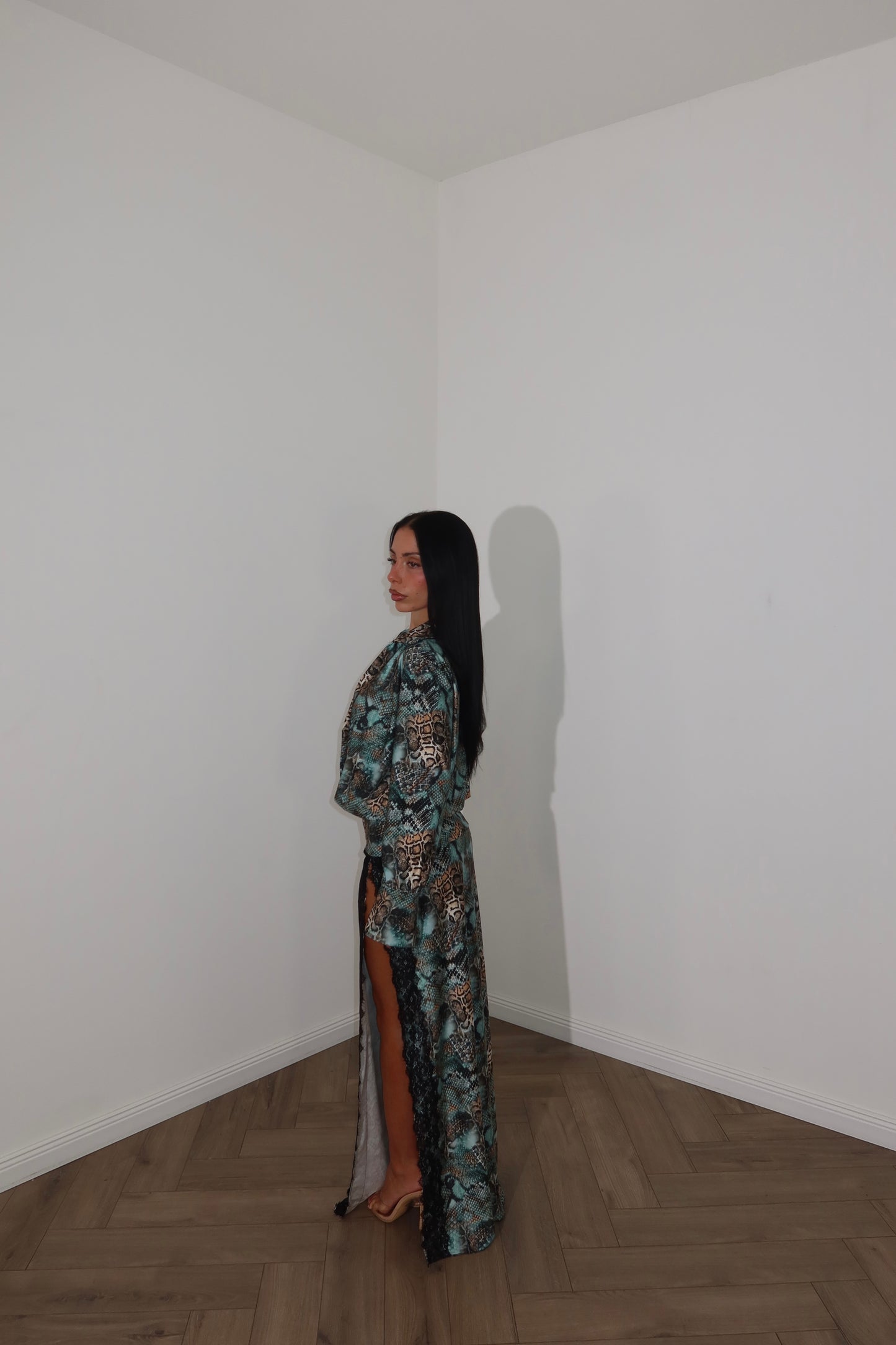 LongDress VICTORIA verde/choco pitonato
