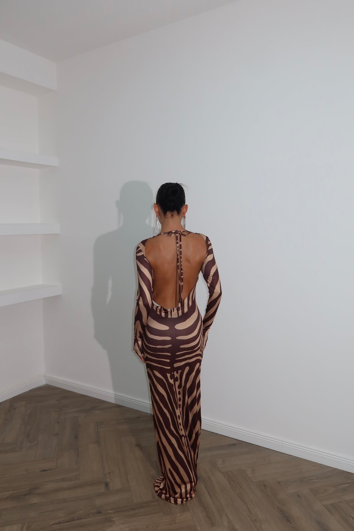 Long dress TOWN zebra print choco/beige