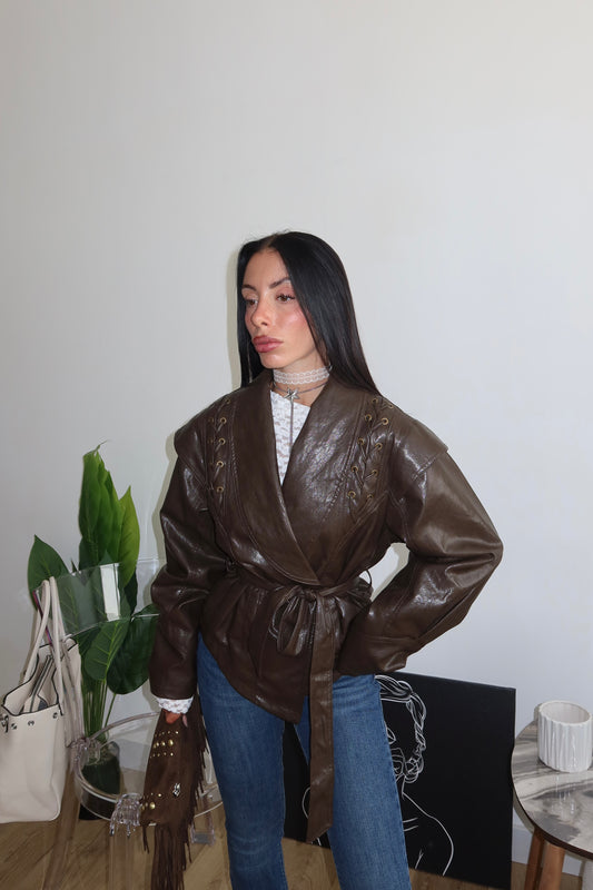 Giacca STRINGATA PELLE choco