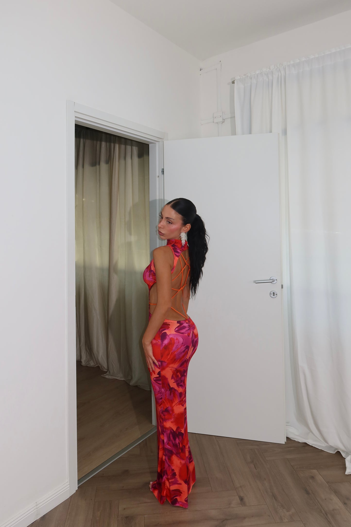 Long Dress KLELIA arancio/fucsia