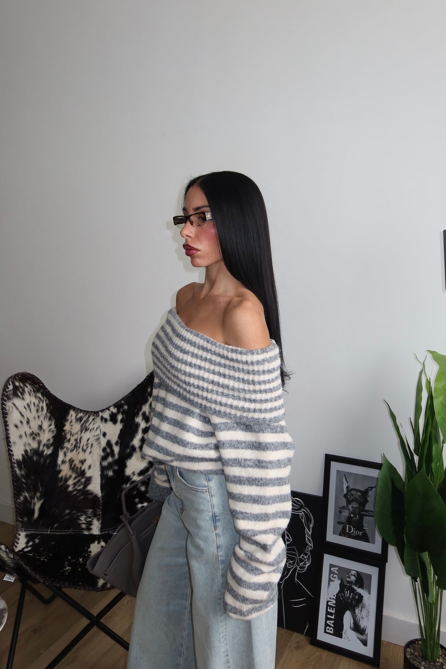 Maglione ELLY A RIGHE beige/grigio