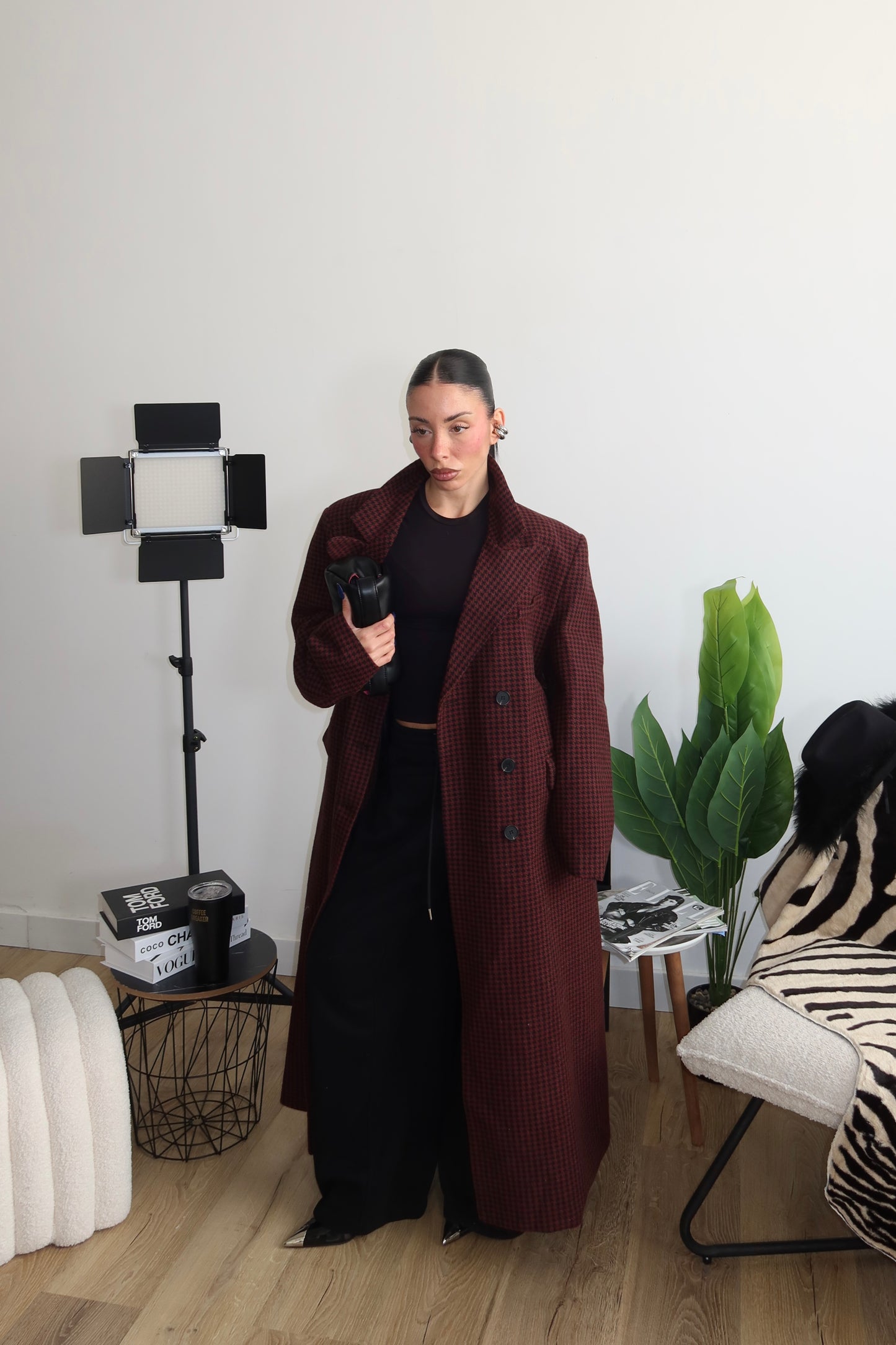 Coat PIED DE POULE bordeaux