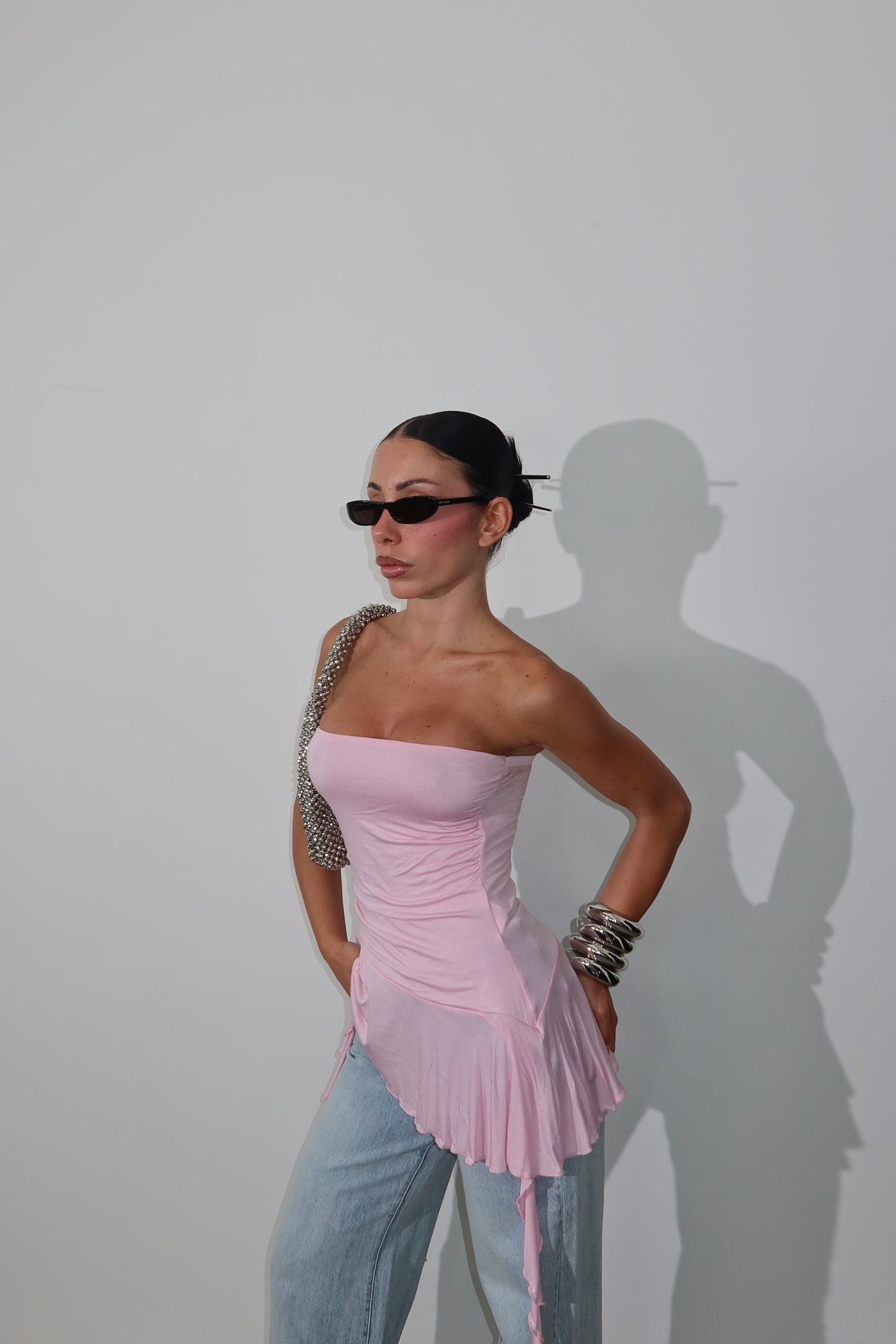 Top VOLANT rosa