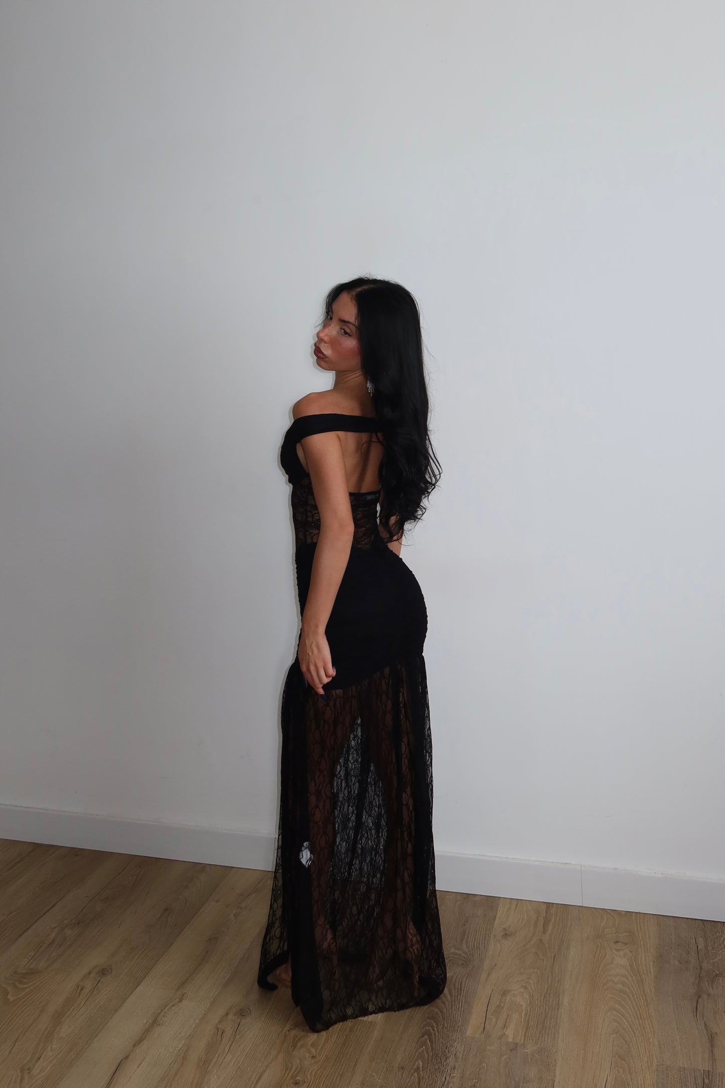 LongDress LEANDRA IN PIZZO nero