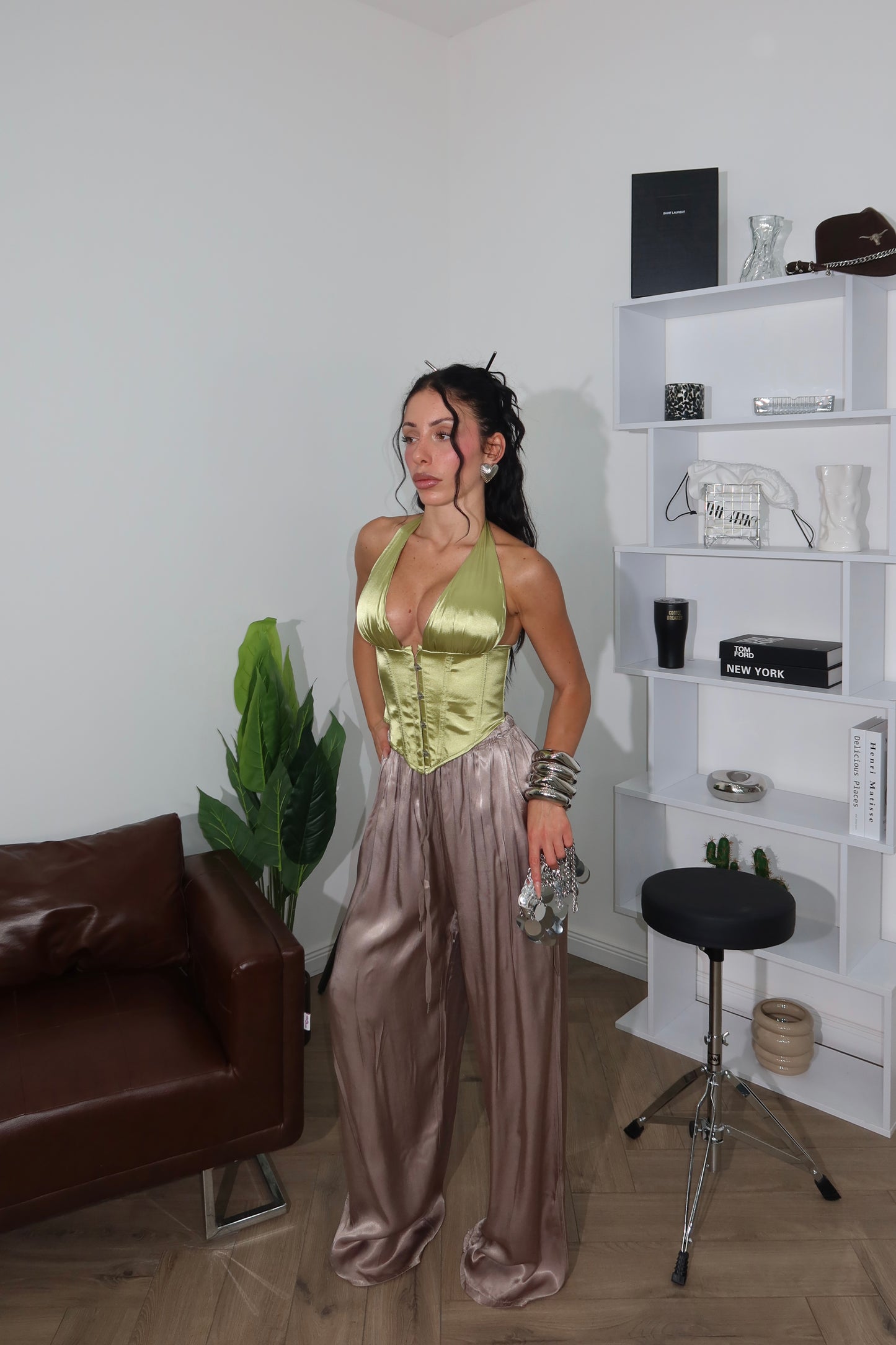 Pants SATIN fango