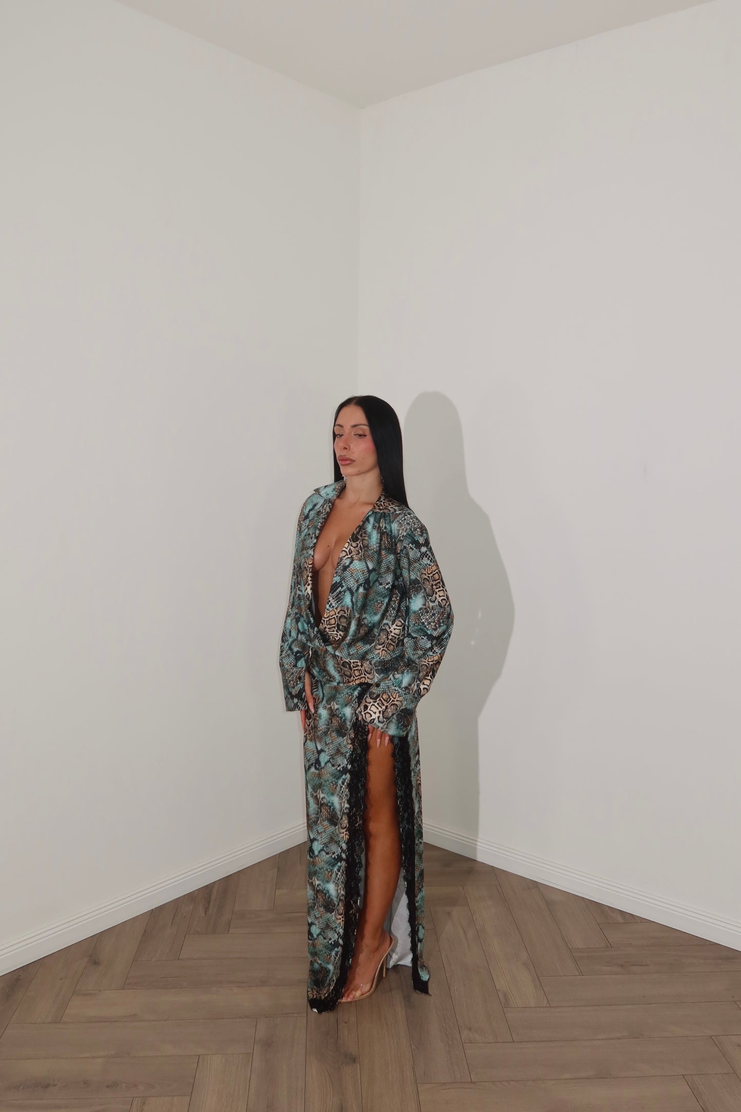 LongDress VICTORIA verde/choco pitonato
