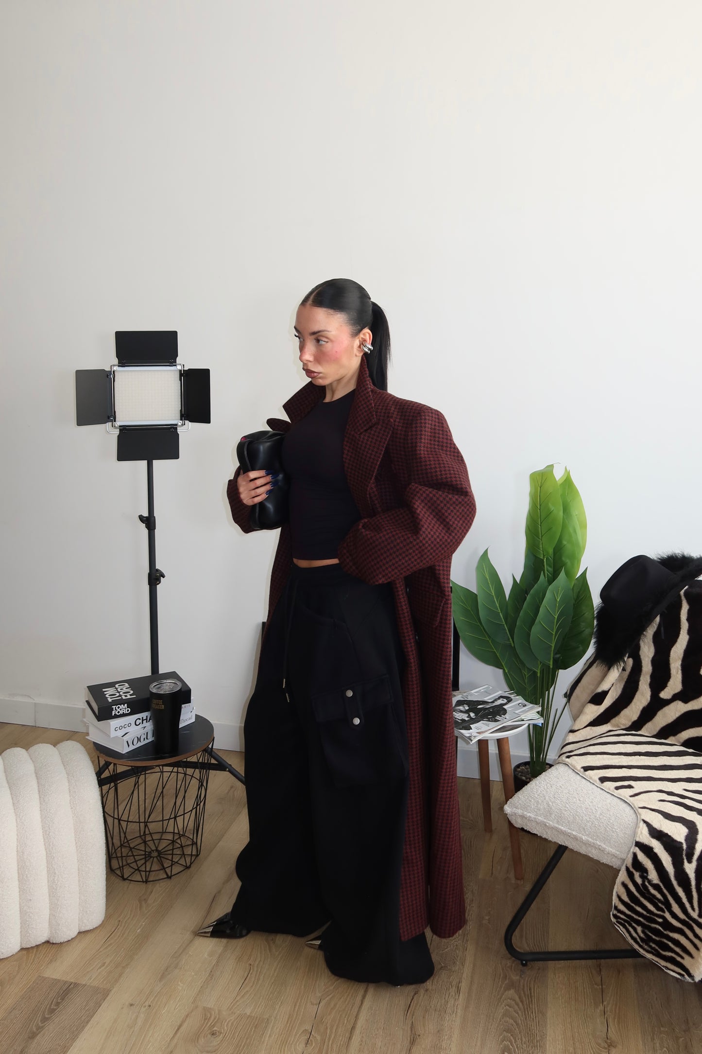 Coat PIED DE POULE bordeaux