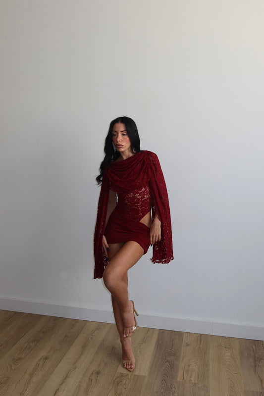 MiniDress AXEL IN PIZZO bordeaux