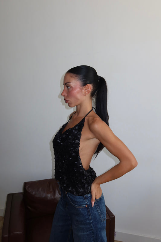 Top PAILLETTES nero