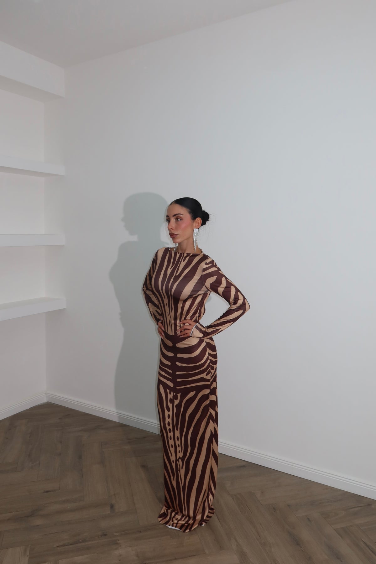 Long dress TOWN zebra print choco/beige