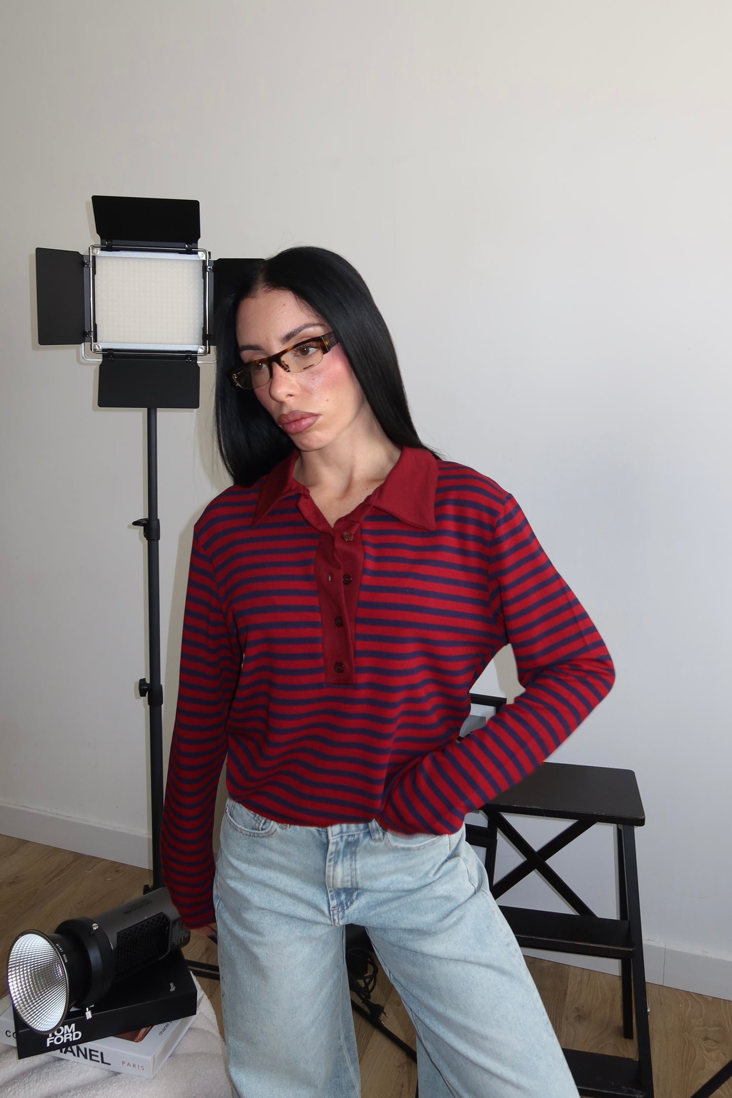 Polo A RIGHE bordeaux/blu