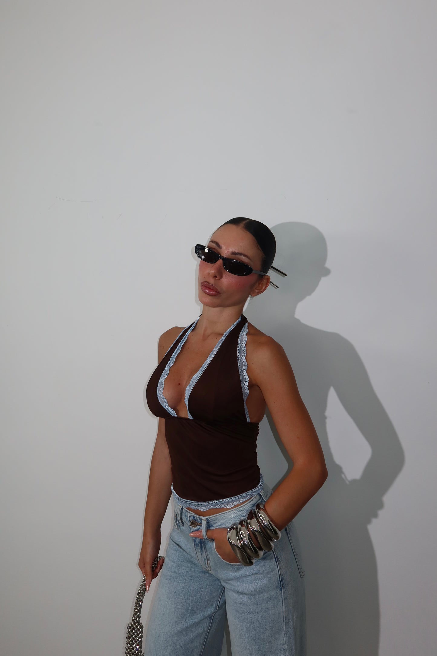 Top CONNY choco/azzurro