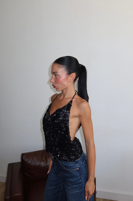 Top PAILLETTES nero