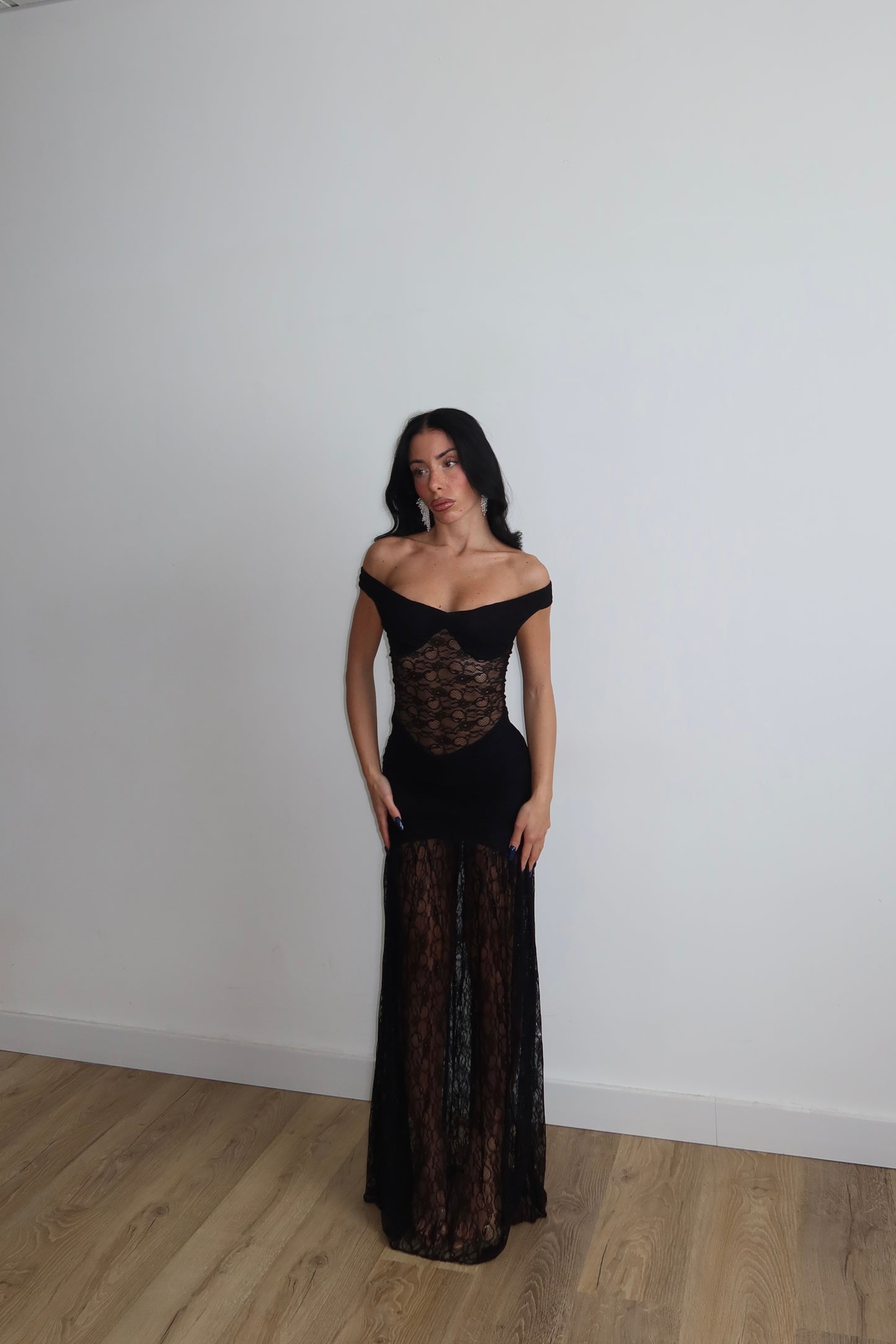 LongDress LEANDRA IN PIZZO nero