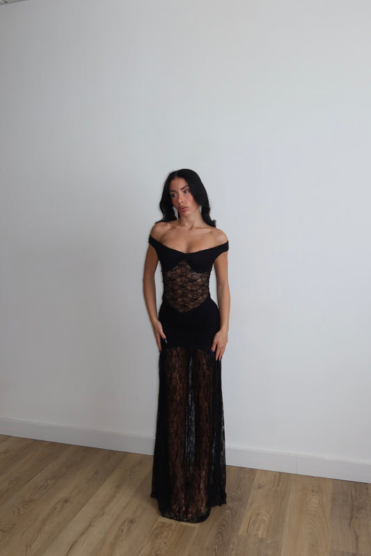 LongDress LEANDRA IN PIZZO nero