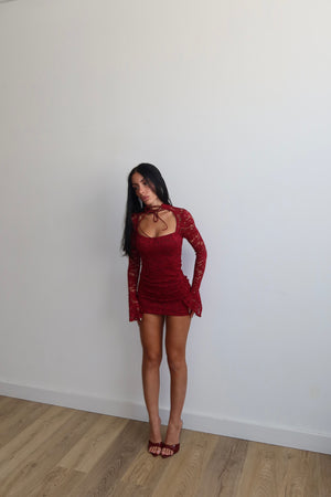 MiniDress ALL LACES bordeaux
