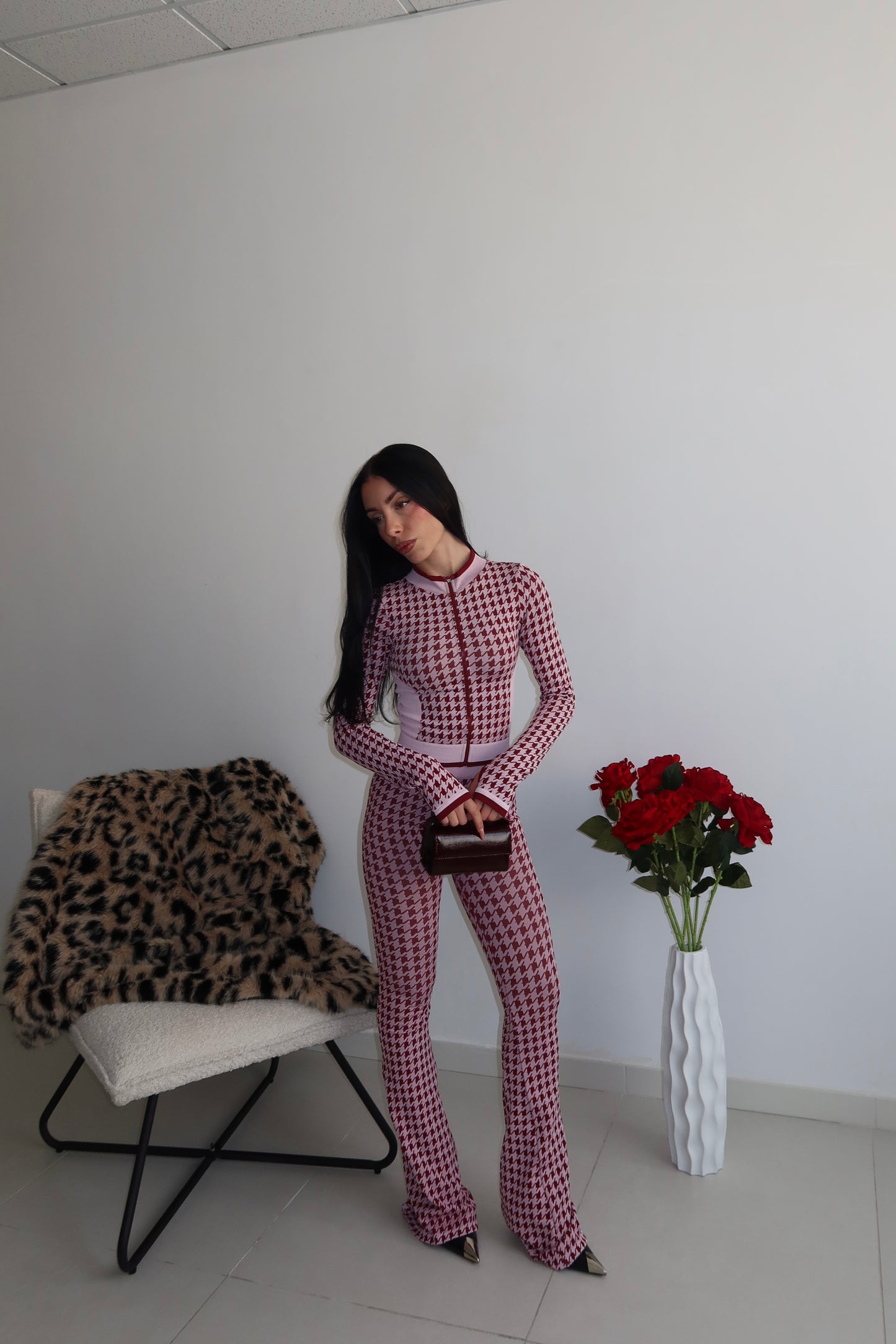 Cordset PIED POULE rosa/bordeaux