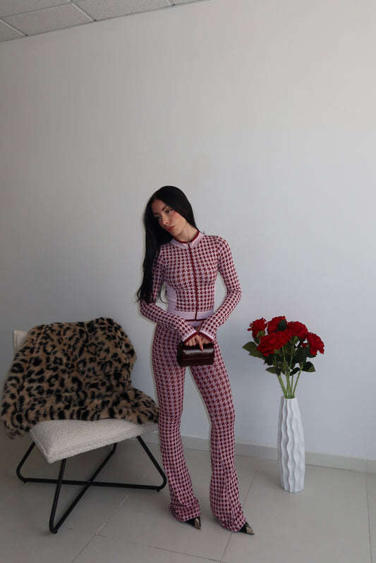 Cordset PIED POULE rosa/bordeaux