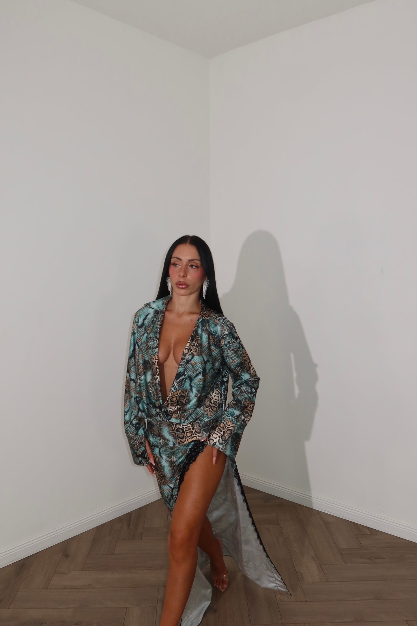 LongDress VICTORIA verde/choco pitonato