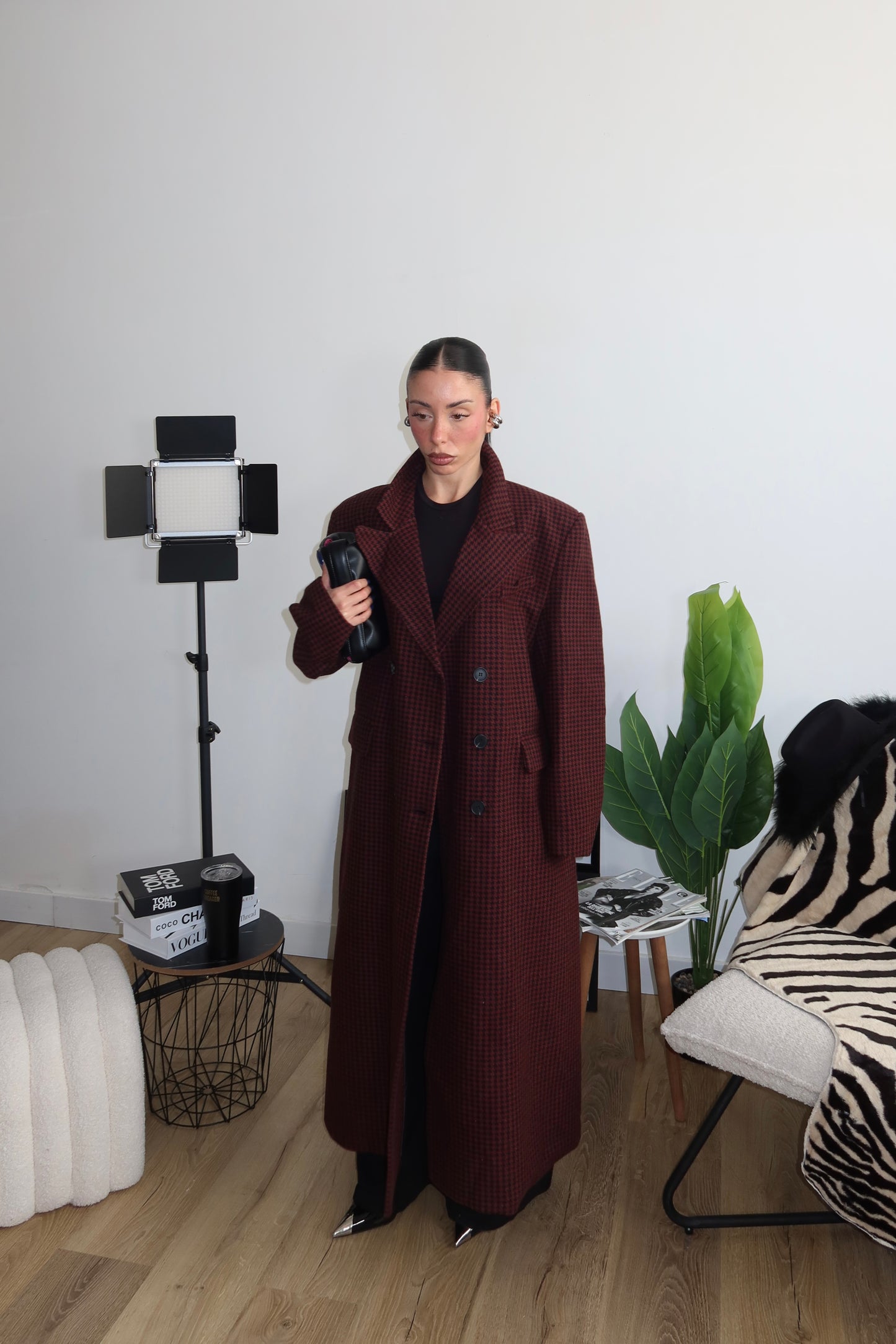 Coat PIED DE POULE bordeaux