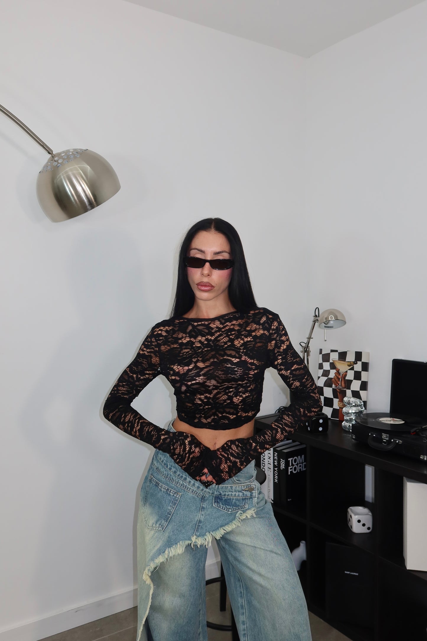 Top OPEN LACE nero