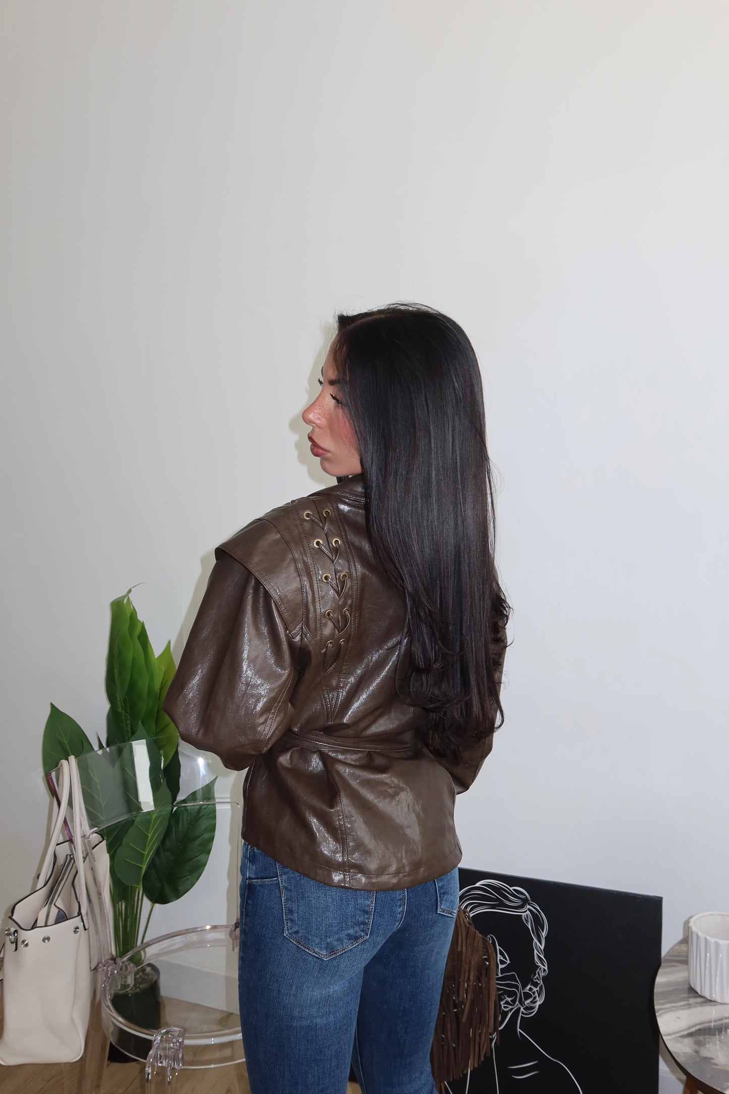 Giacca STRINGATA PELLE choco