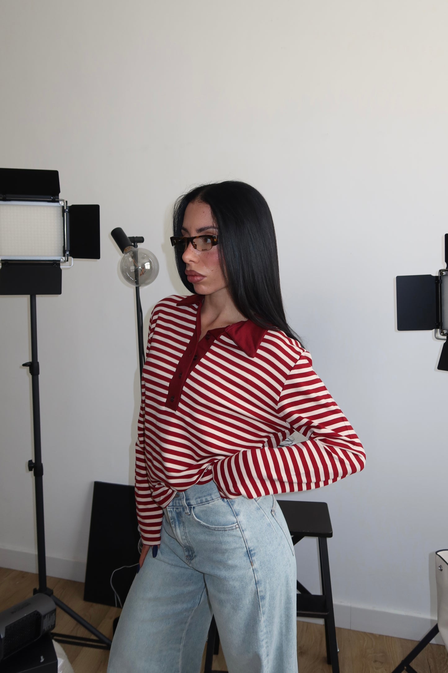 Polo A RIGHE bordeaux/panna