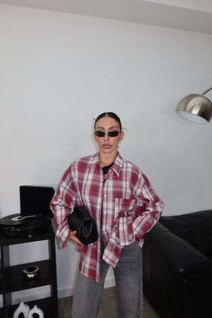 Camicia TOBY bordeaux/bianca