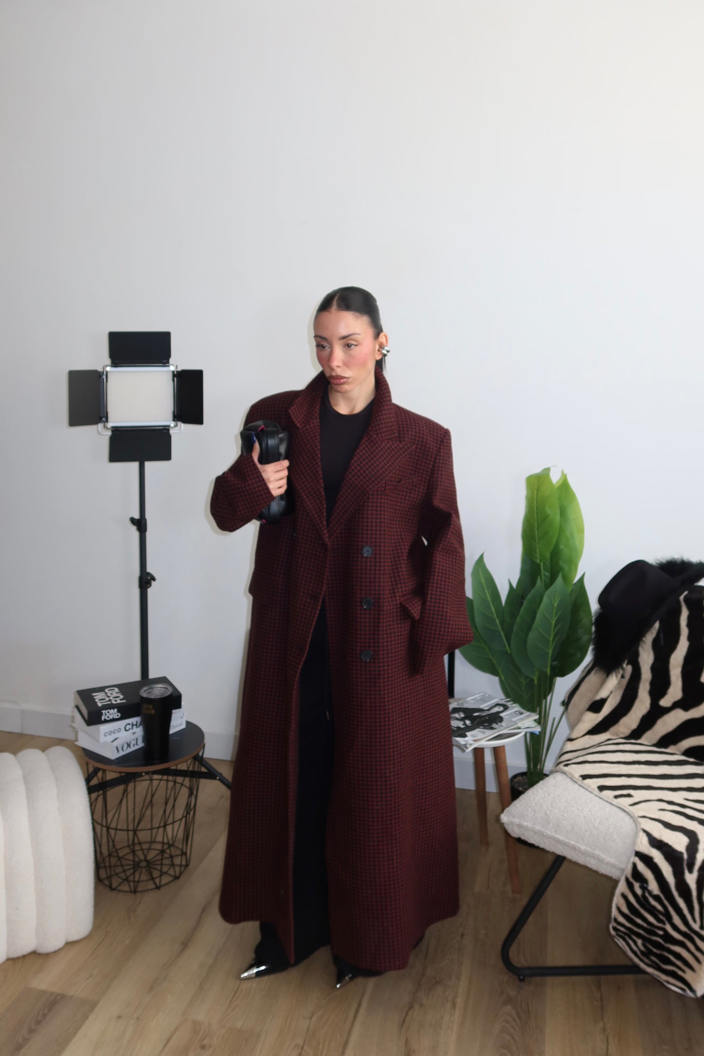 Coat PIED DE POULE bordeaux