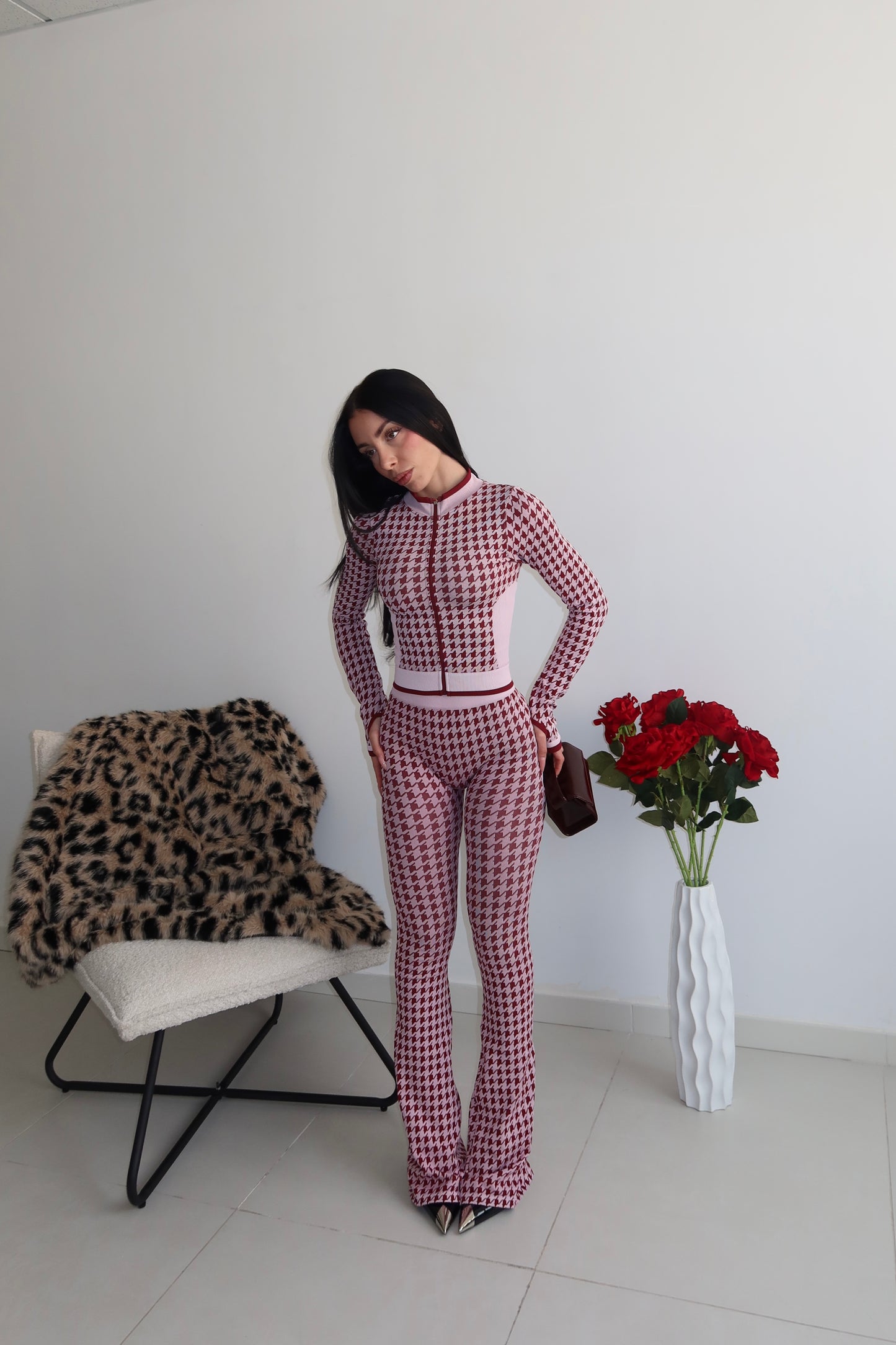 Cordset PIED POULE rosa/bordeaux