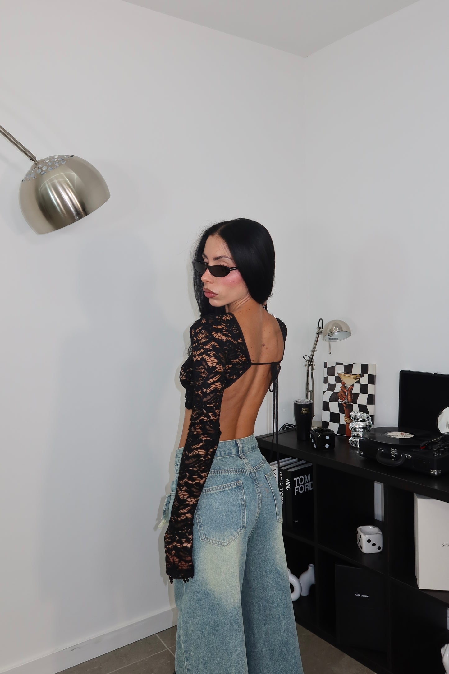 Top OPEN LACE nero