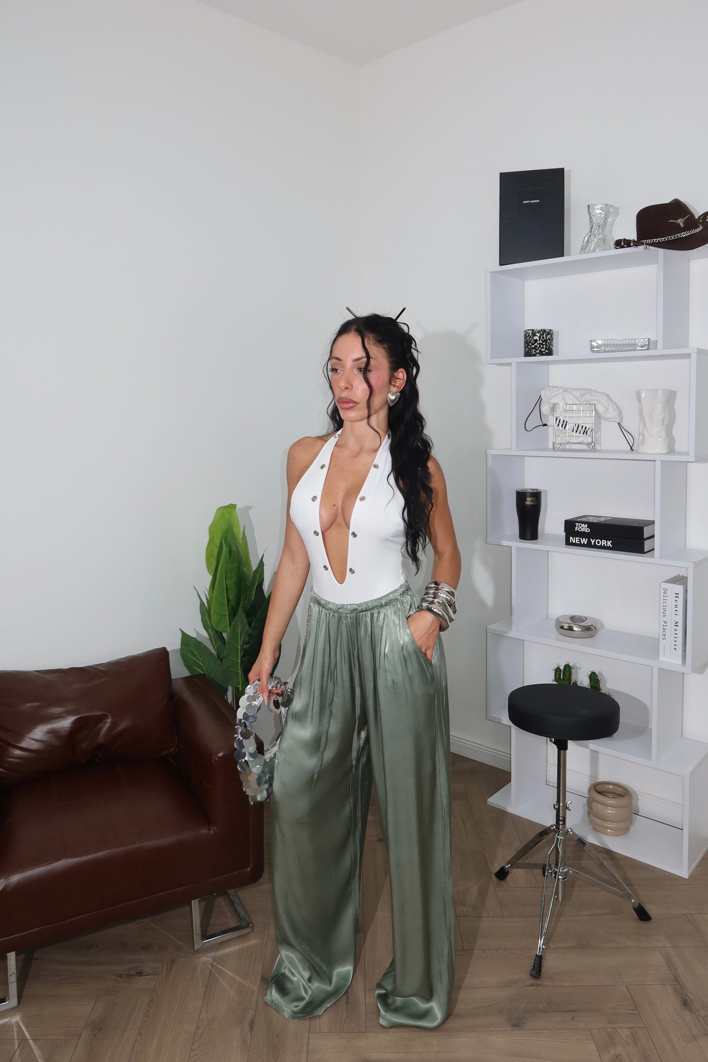 Pants SATIN verde militare