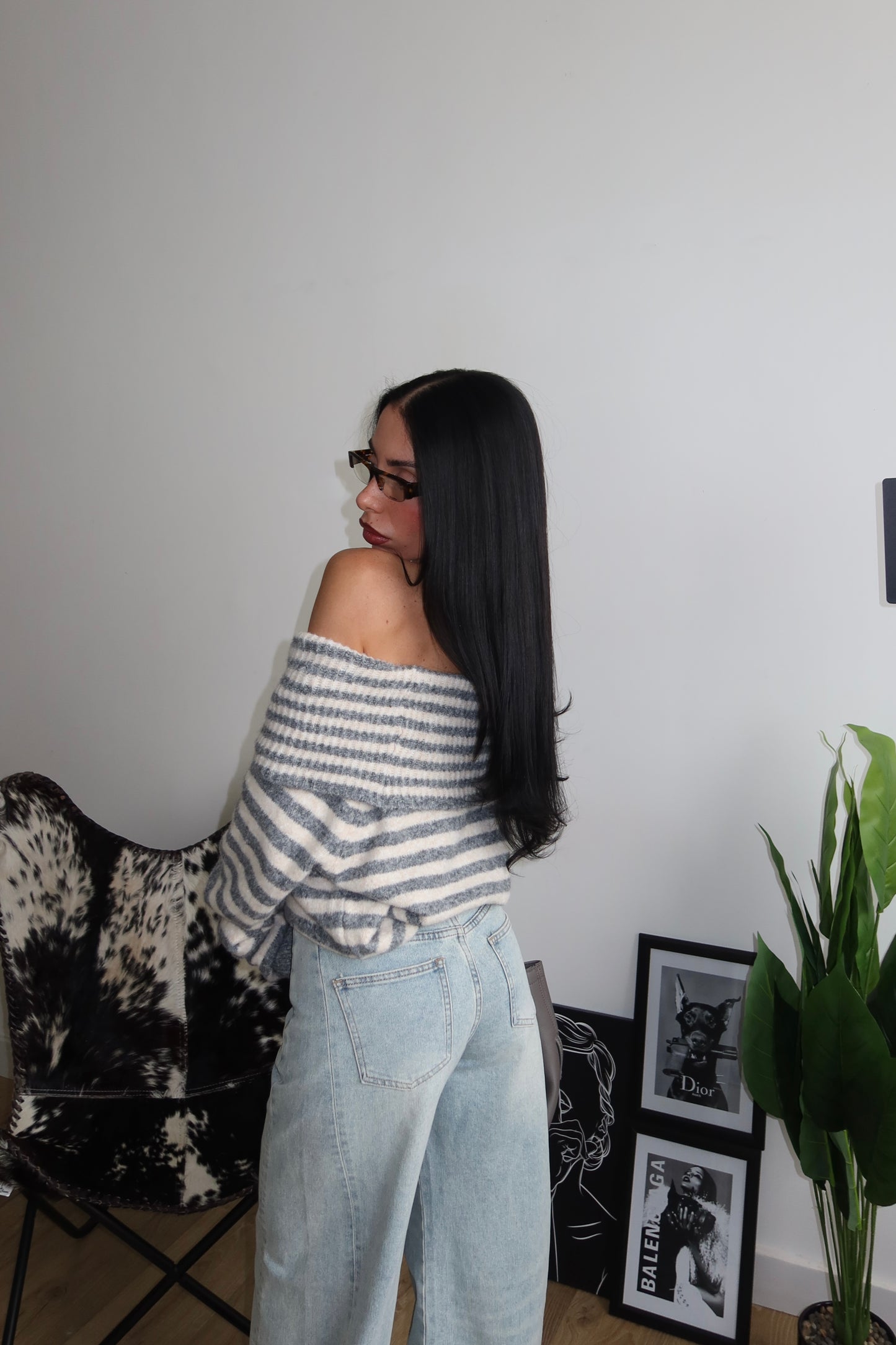 Maglione ELLY A RIGHE beige/grigio