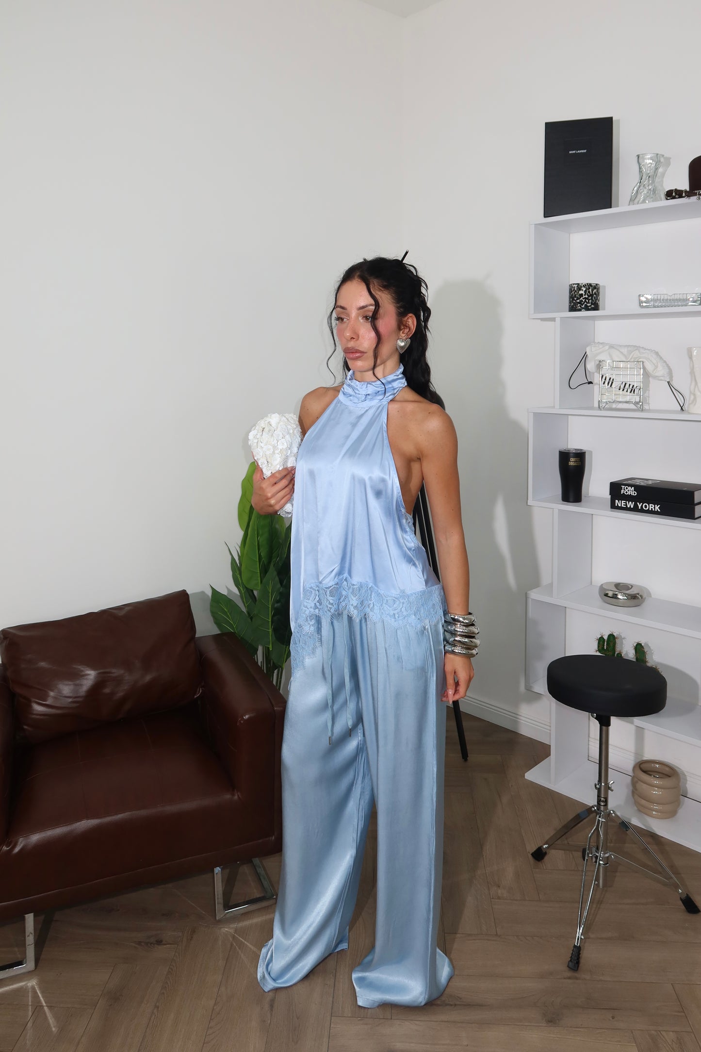 Maglia RASO E PIZZO azzurro
