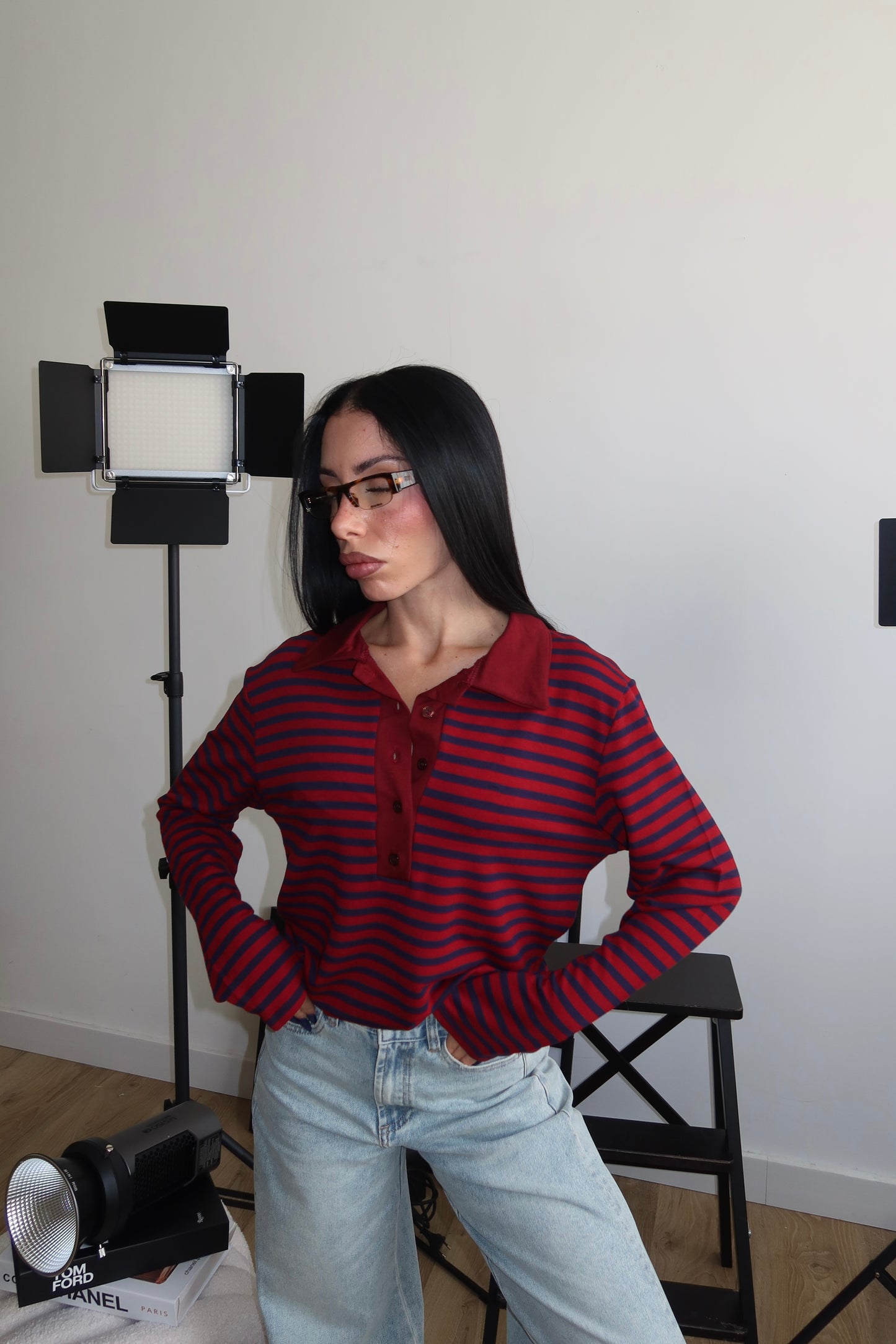 Polo A RIGHE bordeaux/blu