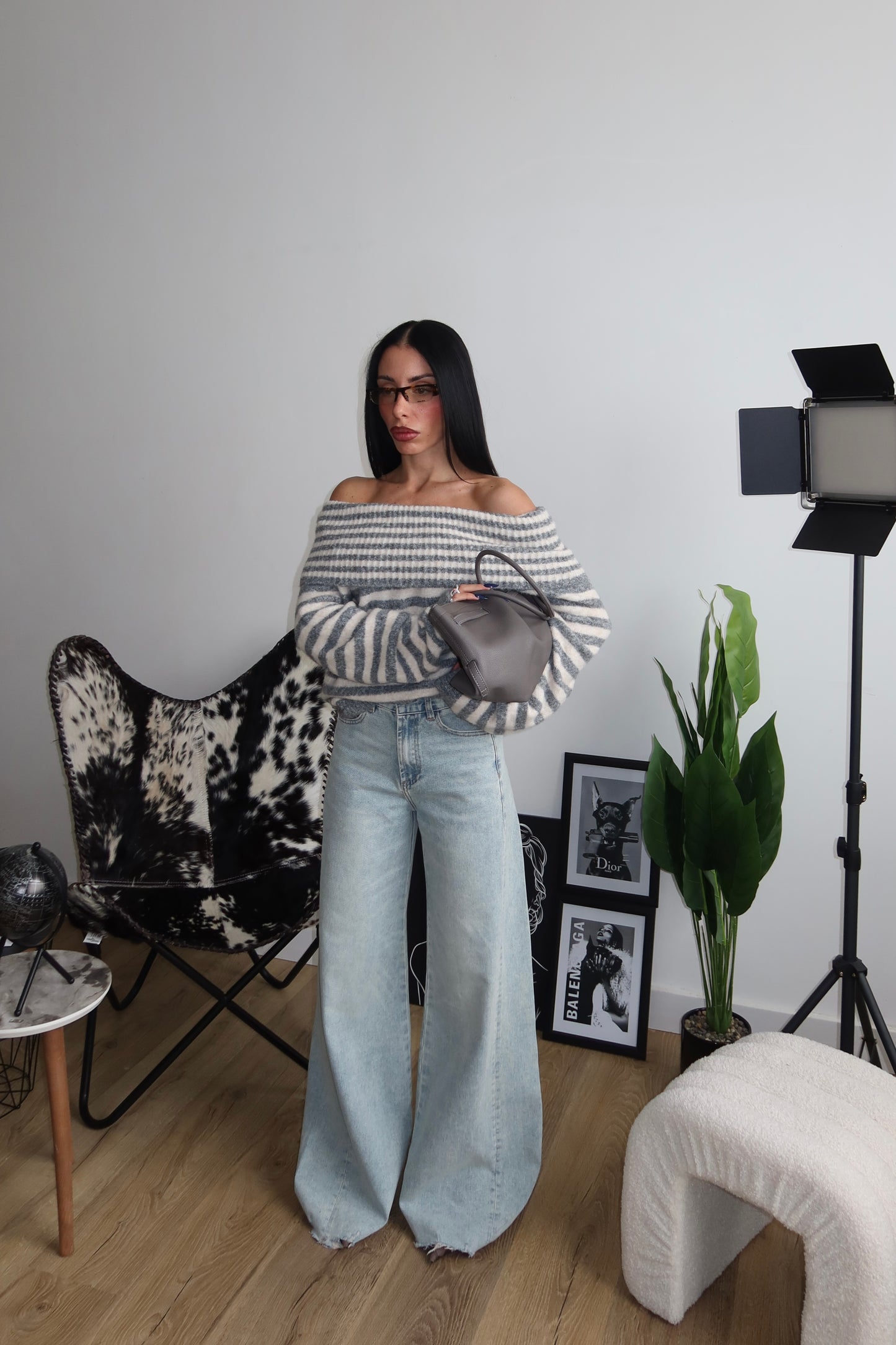 Maglione ELLY A RIGHE beige/grigio