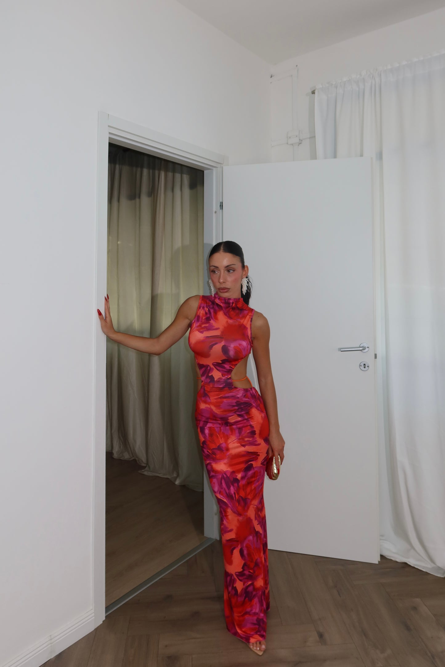 Long Dress KLELIA arancio/fucsia