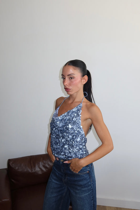 Top PAILLETTES cobalto