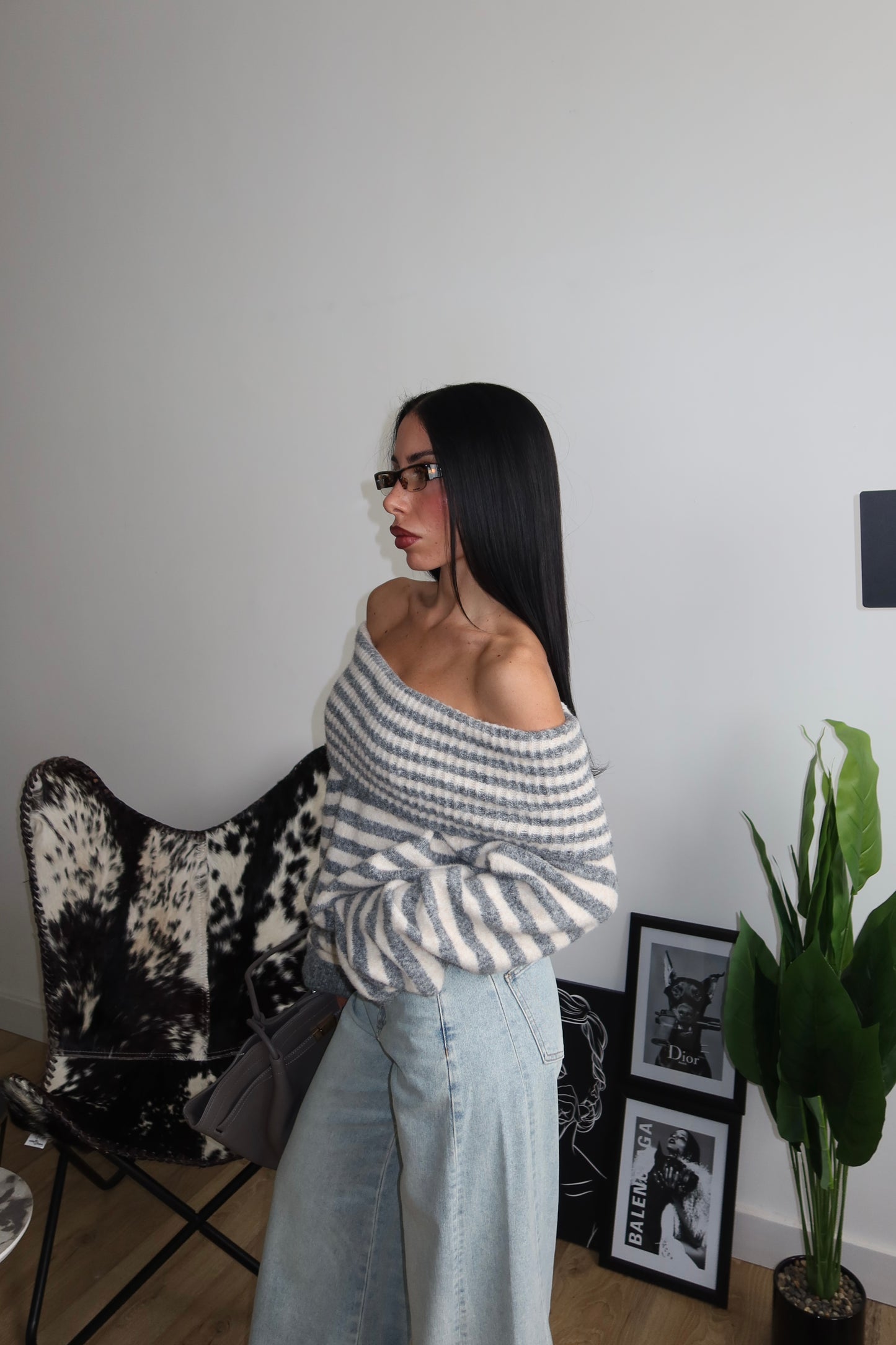 Maglione ELLY A RIGHE beige/grigio