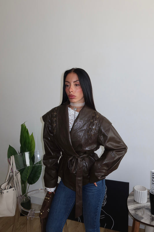Giacca STRINGATA PELLE choco